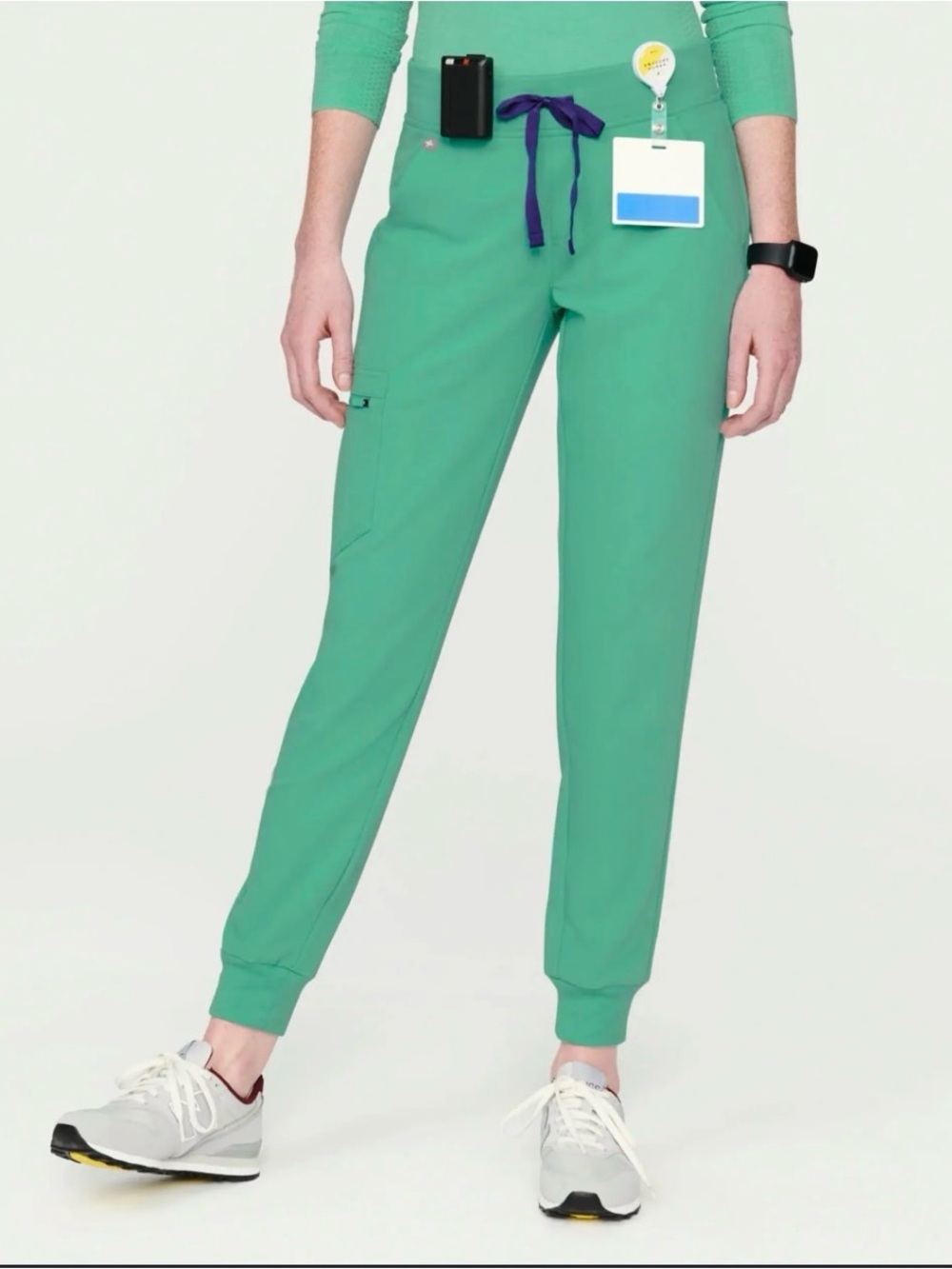 Figs Women's Green Track Jogger Pants with Purple Drawstring